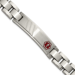 Chisel Stainless Steel Brushed and Polished with Red Enamel Medical ID 8.25 inch Bracelet SRB3384-8.25