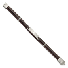 Chisel Stainless Steel Brushed Brown Leather 8.5 inch ID Bracelet SRB3385-8.5