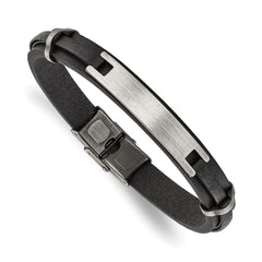 Chisel Stainless Steel Antiqued and Brushed Black Leather 8.75 inch ID Bracelet SRB3389-8.75