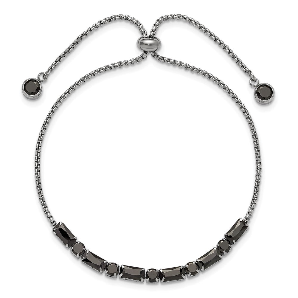 Chisel Stainless Steel Polished Black CZ Adjustable Bracelet SRB3393