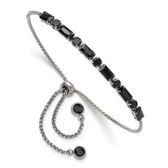 Chisel Stainless Steel Polished Black CZ Adjustable Bracelet SRB3393