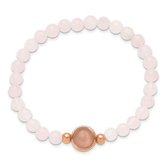 Chisel Stainless Steel Polished Rose IP-plated 6mm Pink Crystal Beaded 7 inch Stretch Bracelet SRB3403