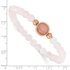 Chisel Stainless Steel Polished Rose IP-plated 6mm Pink Crystal Beaded 7 inch Stretch Bracelet SRB3403