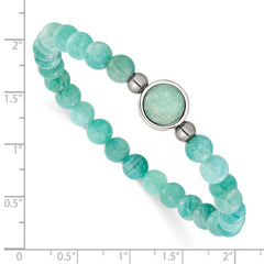 Chisel Stainless Steel Polished 6.5mm China Amazonite Beaded 7 inch Stretch Bracelet SRB3404