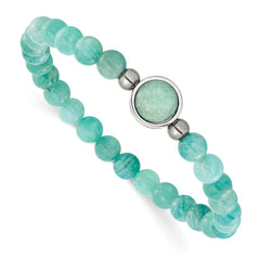 Chisel Stainless Steel Polished 6.5mm China Amazonite Beaded 7 inch Stretch Bracelet SRB3404