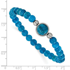 Chisel Stainless Steel Polished 6mm Blue Apatite Beaded 7 inch Stretch Bracelet SRB3406