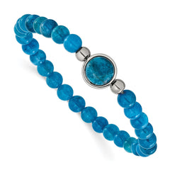Chisel Stainless Steel Polished 6mm Blue Apatite Beaded 7 inch Stretch Bracelet SRB3406