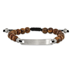 Chisel Stainless Steel Brushed 8mm Tigerwood Beaded Black Nylon 7 inch to 9 inch Adjustable ID Bracelet SRB3408