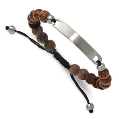 Chisel Stainless Steel Brushed 8mm Tigerwood Beaded Black Nylon 7 inch to 9 inch Adjustable ID Bracelet SRB3408