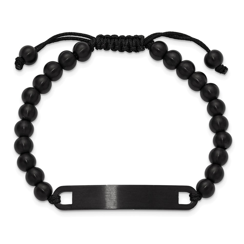 Chisel Stainless Steel Brushed Black IP-plated 6mm Beaded Black Nylon 6.25 inch to 8 inch Adjustable ID Bracelet SRB3409
