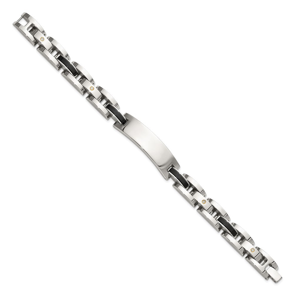Chisel Stainless Steel Polished with 14K Gold Accent and 1/15ct. Diamond and Onyx 8.75 inch ID Bracelet SRB3411-8.75