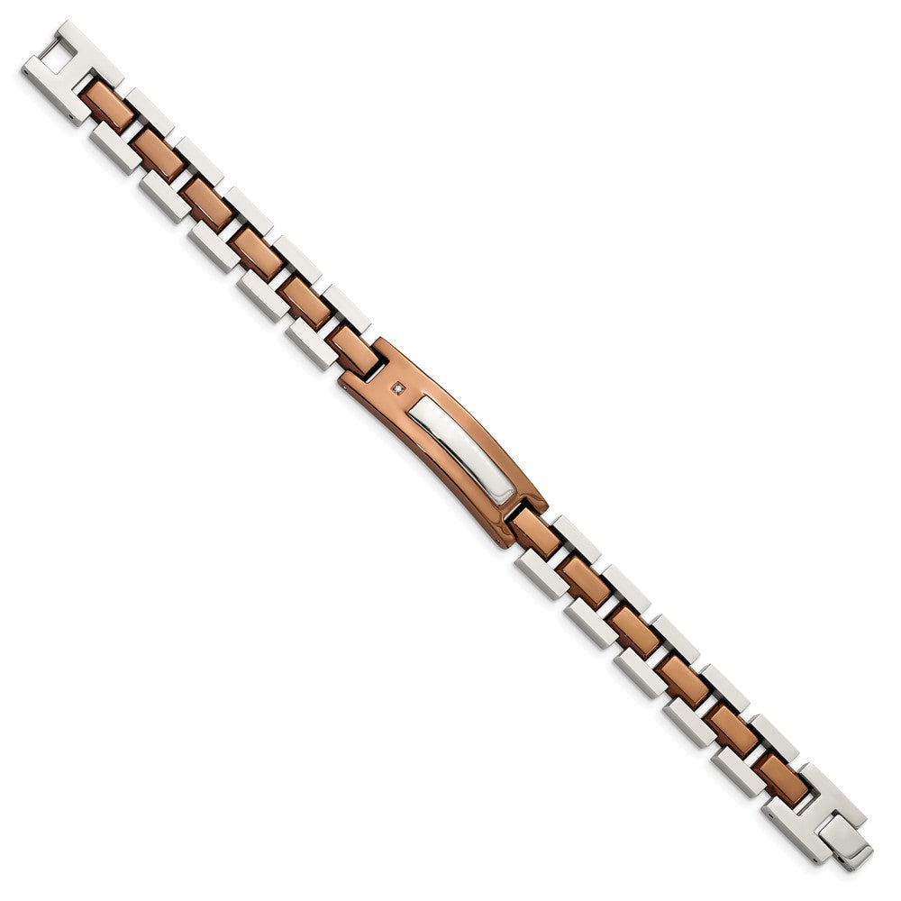 Chisel Stainless Steel Polished Brown IP-plated with .01 carat Diamond 8.5 inch Bracelet SRB342-8.5