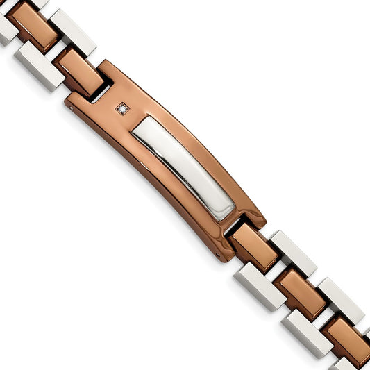 Chisel Stainless Steel Polished Brown IP-plated with .01 carat Diamond 8.5 inch Bracelet SRB342-8.5