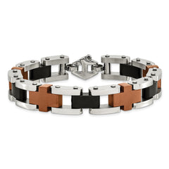 Chisel Stainless Steel Brushed and Polished Black and Brown IP-plated 8.75 inch Cross Link Bracelet SRB343-8.75