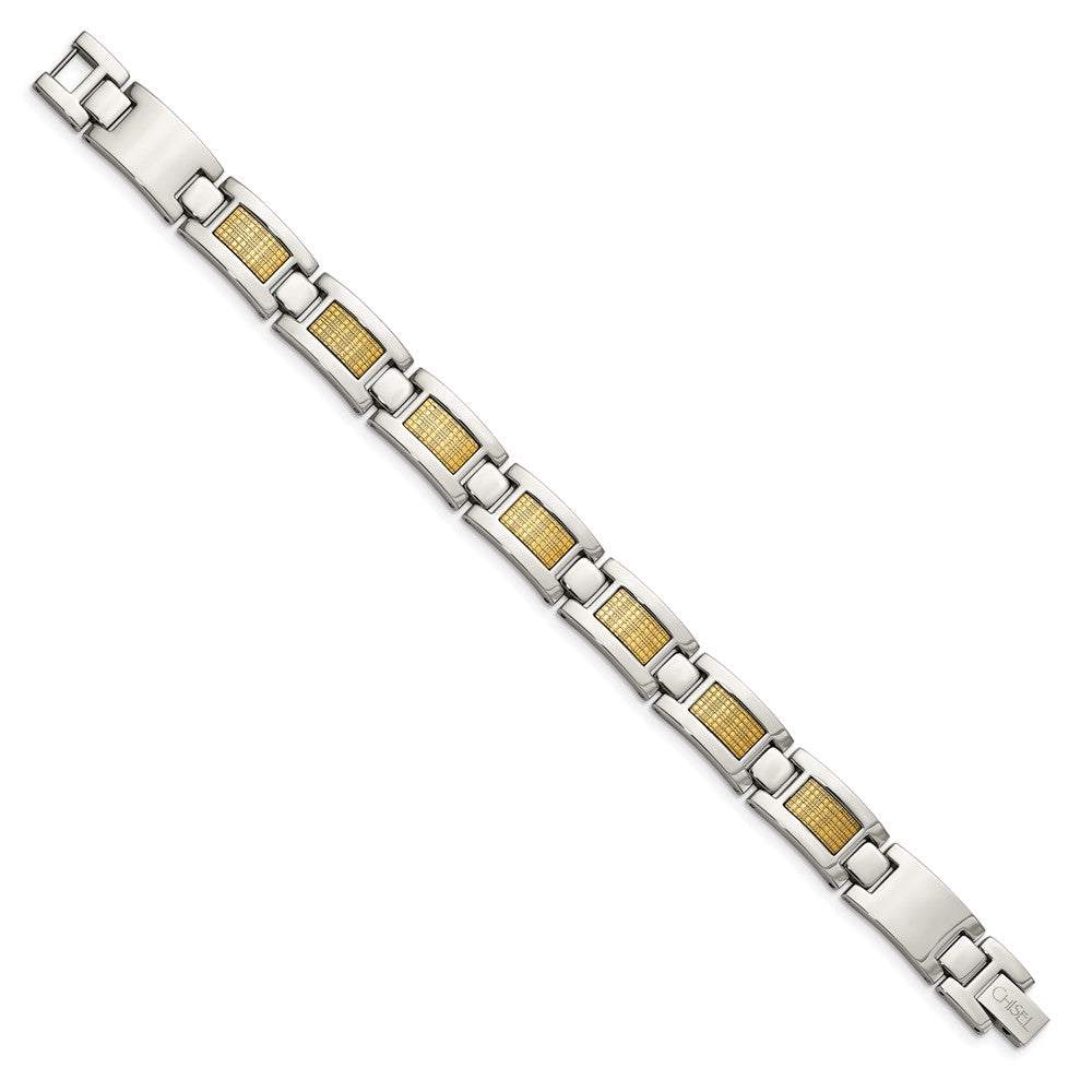 Chisel Stainless Steel Polished with 18k Gold Foil Inlay 8.25 inch Link Bracelet SRB351-8.25