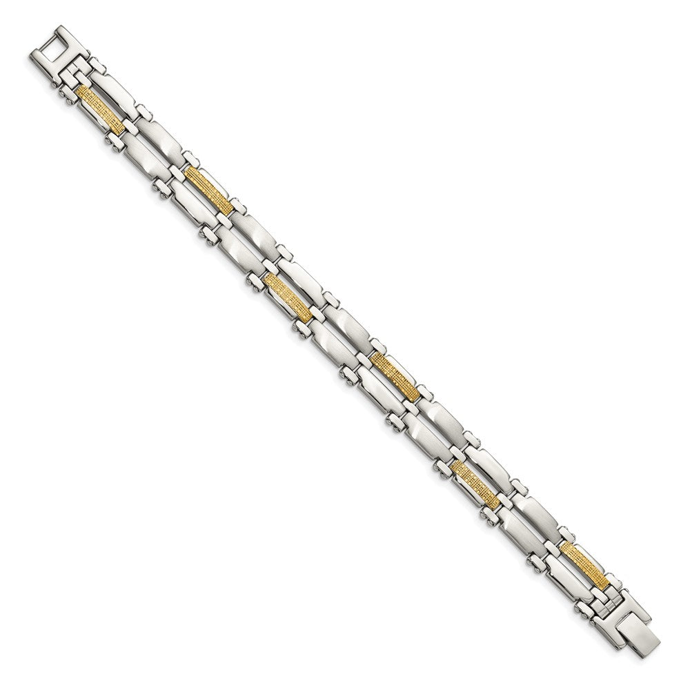 Chisel Stainless Steel with 14k Gold Accent Brushed and Polished 8.5 inch Link Bracelet SRB410-8.5