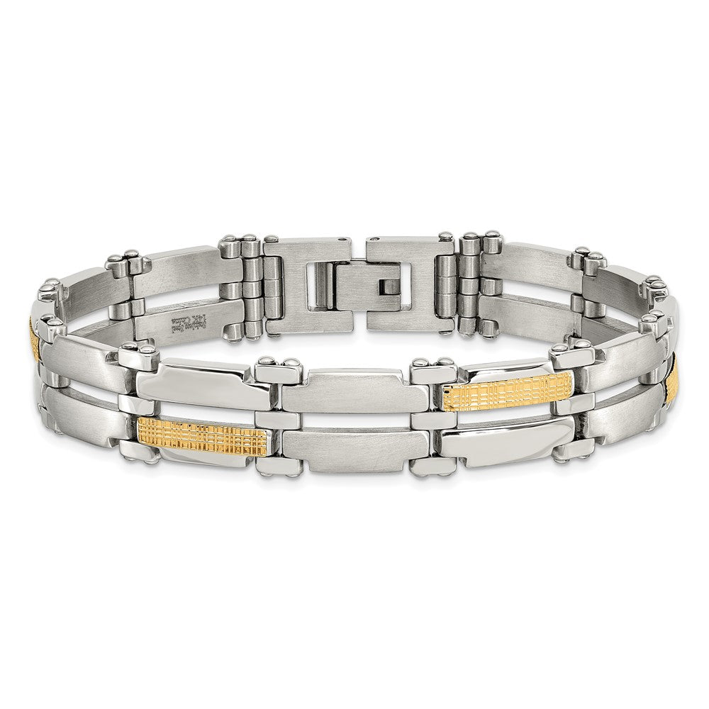 Chisel Stainless Steel with 14k Gold Accent Brushed and Polished 8.5 inch Link Bracelet SRB410-8.5