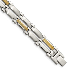 Chisel Stainless Steel with 14k Gold Accent Brushed and Polished 8.5 inch Link Bracelet SRB410-8.5
