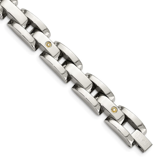Chisel Stainless Steel Polished with Rhodium-plated 14k White Gold Accent and .03 carat Diamond 8.5 inch Bracelet SRB415-8.5