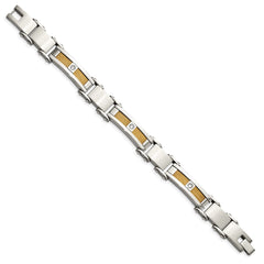 Chisel Stainless Steel Polished Yellow IP-plated Cable with CZ 8.5 inch Link Bracelet SRB422-8.5