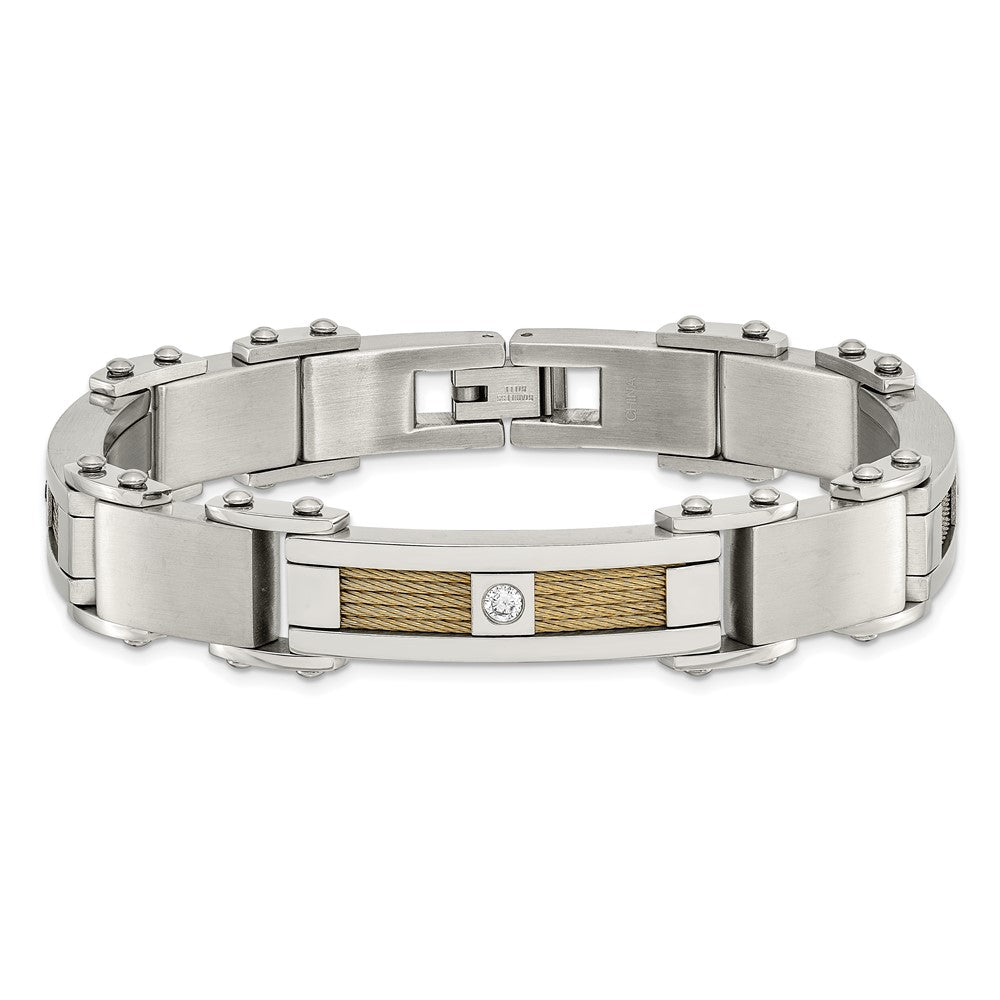 Chisel Stainless Steel Polished Yellow IP-plated Cable with CZ 8.5 inch Link Bracelet SRB422-8.5