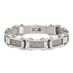 Chisel Stainless Steel Brushed and Polished with Cable Inlay 8.5 inch Link Bracelet SRB429-8.5