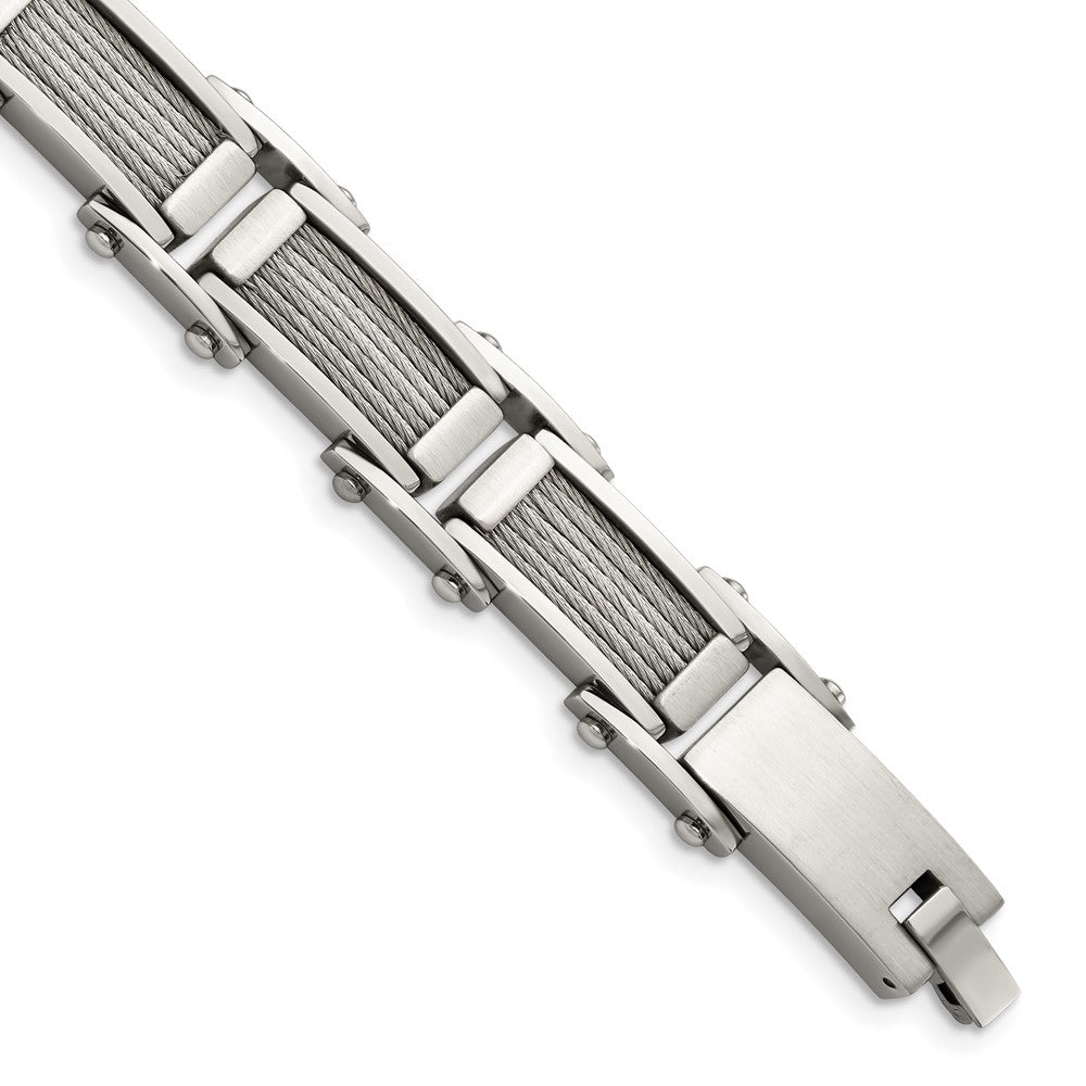 Chisel Stainless Steel Brushed and Polished with Cable Inlay 8.5 inch Link Bracelet SRB429-8.5