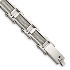 Chisel Stainless Steel Brushed and Polished with Cable Inlay 8.5 inch Link Bracelet SRB429-8.5
