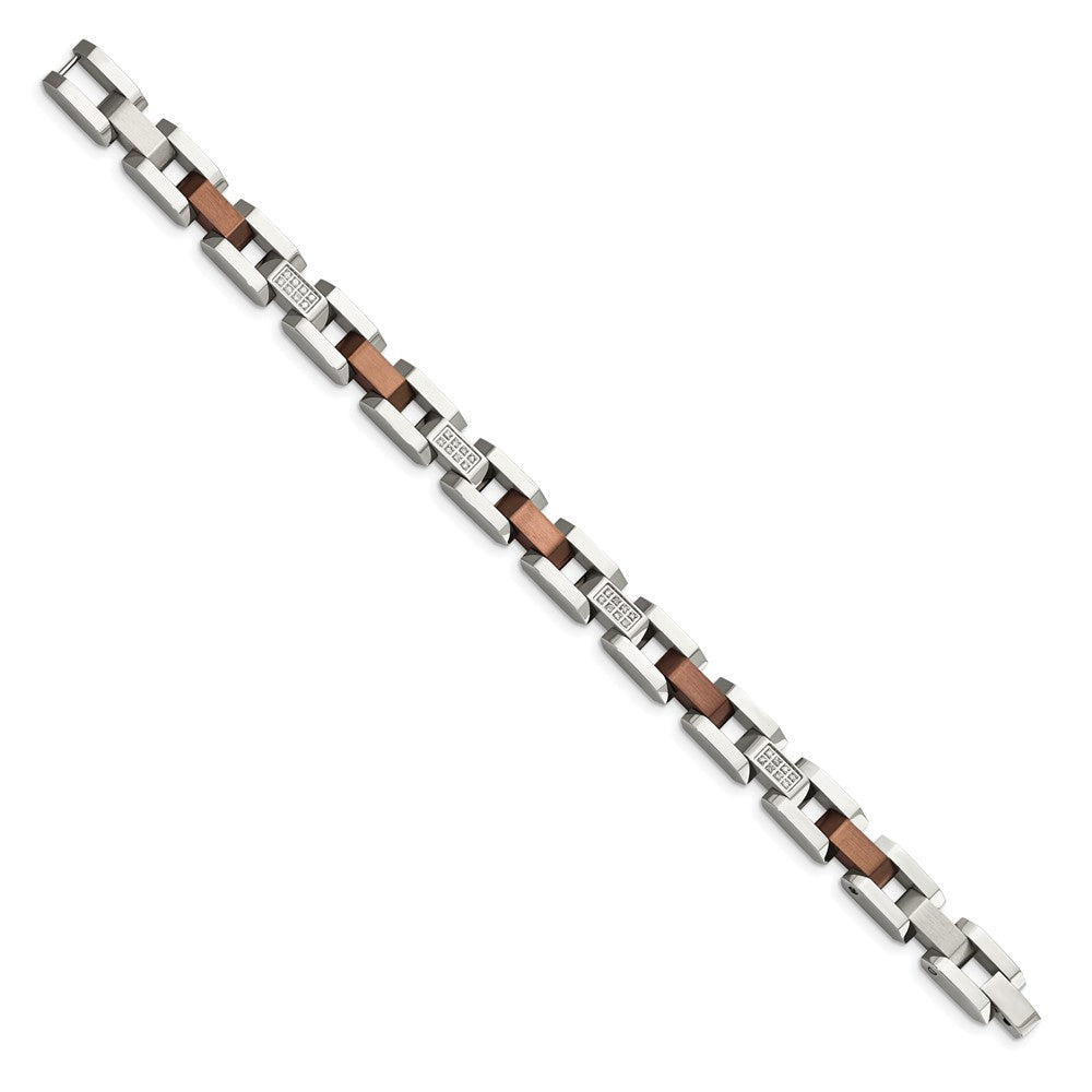 Chisel Stainless Steel Brushed and Polished Brown IP-plated with 1/4 carat Diamond 8.5 inch Bracelet SRB453-8.5