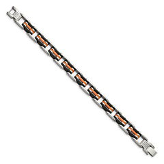 Chisel Stainless Steel Polished with Blakc and Orange Rubber 8.5 inch Link Bracelet SRB469-8.5