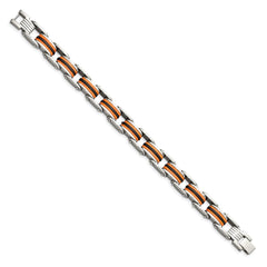 Chisel Stainless Steel Polished with Black and Orange Polyurethane 8.75 inch Link Bracelet SRB470-8.75