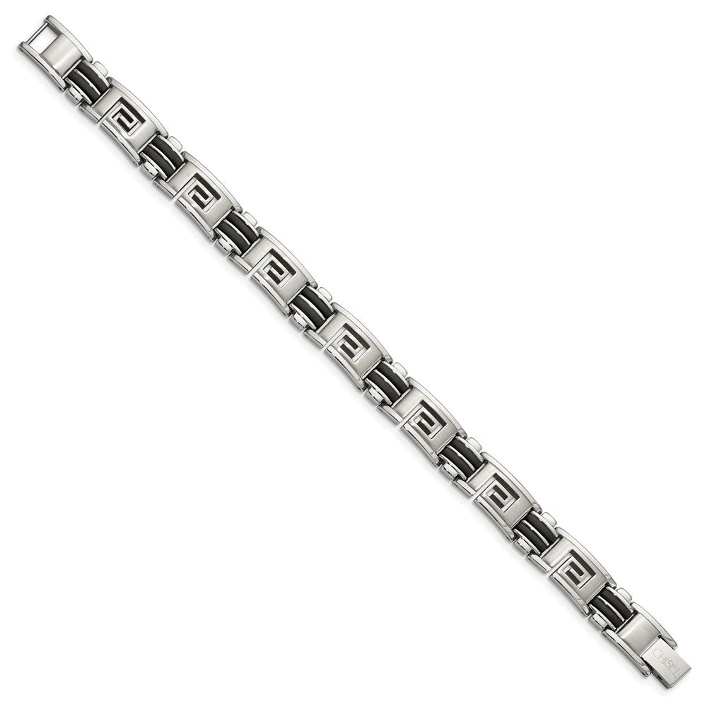 Chisel Stainless Steel Brushed and Polished Black Rubber Inlay Greek Key 8.5 inch Bracelet SRB480-8.5