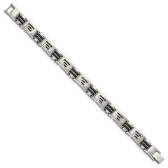 Chisel Stainless Steel Brushed and Polished Black Rubber Inlay Greek Key 8.5 inch Bracelet SRB480-8.5