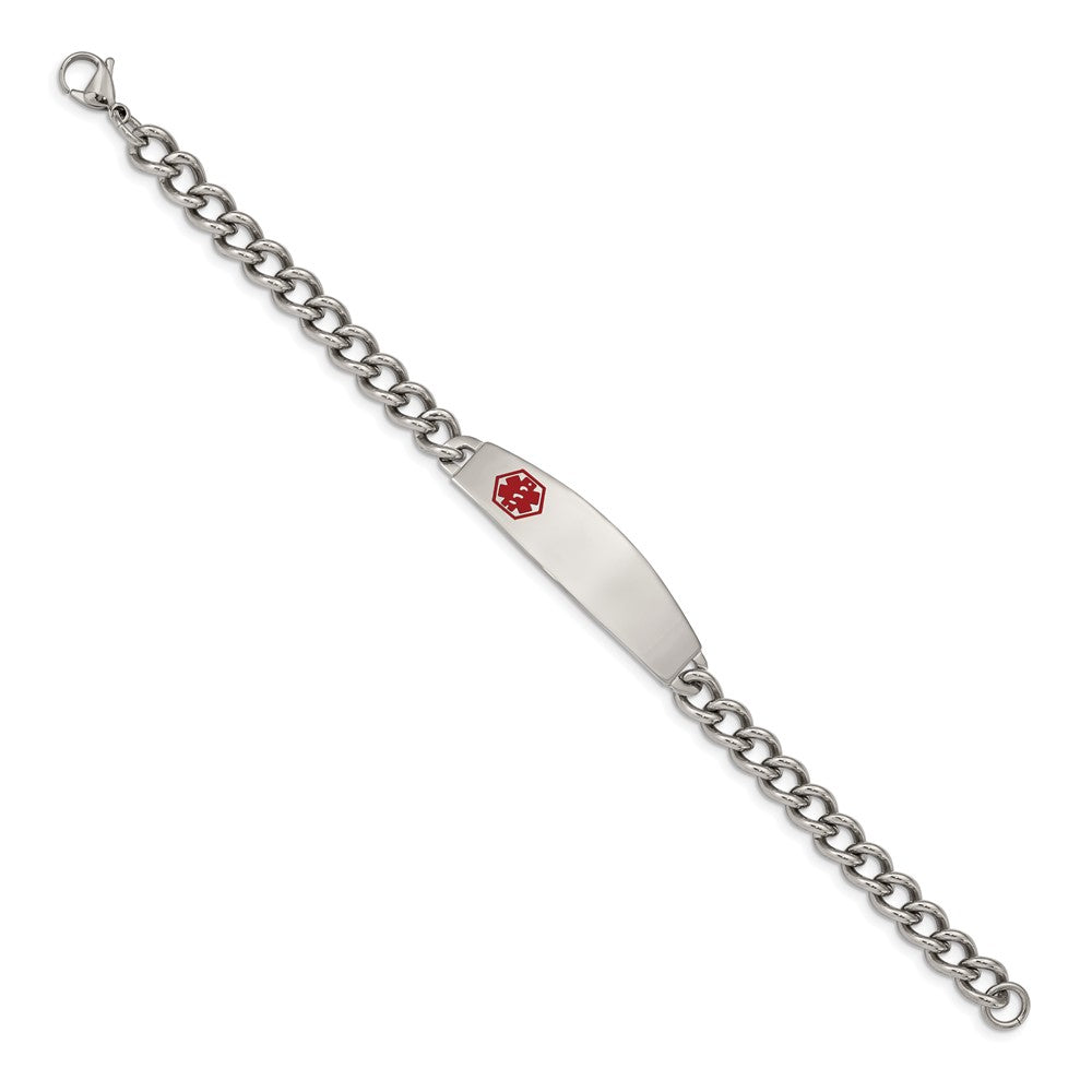 Chisel Stainless Steel Polished with Red Enamel Medical ID 8.5 inch Curb Chain Bracelet SRB556-8.5