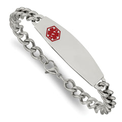 Chisel Stainless Steel Polished with Red Enamel Medical ID 8.5 inch Curb Chain Bracelet SRB556-8.5