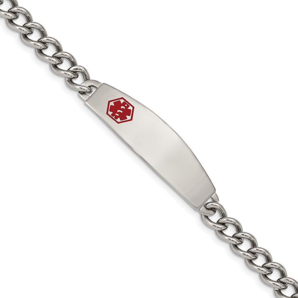 Chisel Stainless Steel Polished with Red Enamel Medical ID 8.5 inch Curb Chain Bracelet SRB556-8.5