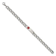 Chisel Stainless Steel Polished with Red Enamel Medical ID 9.5 inch Curb Chain Bracelet SRB557-9.5