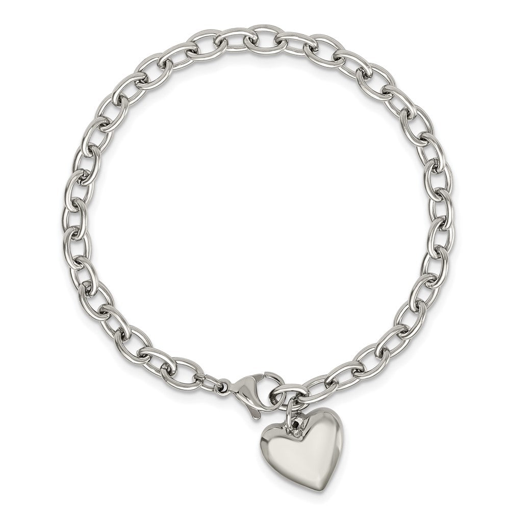 Chisel Stainless Steel Polished Open Link with Heart Dangle 8.5 inch Bracelet SRB597-8.5