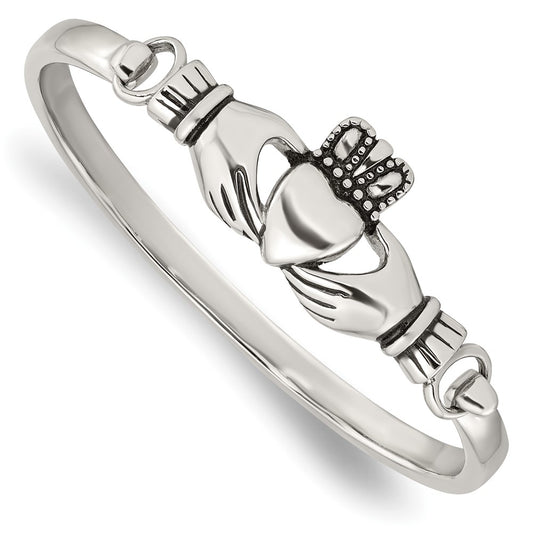 Chisel Stainless Steel Antiqued and Polished Claddagh Bangle SRB608