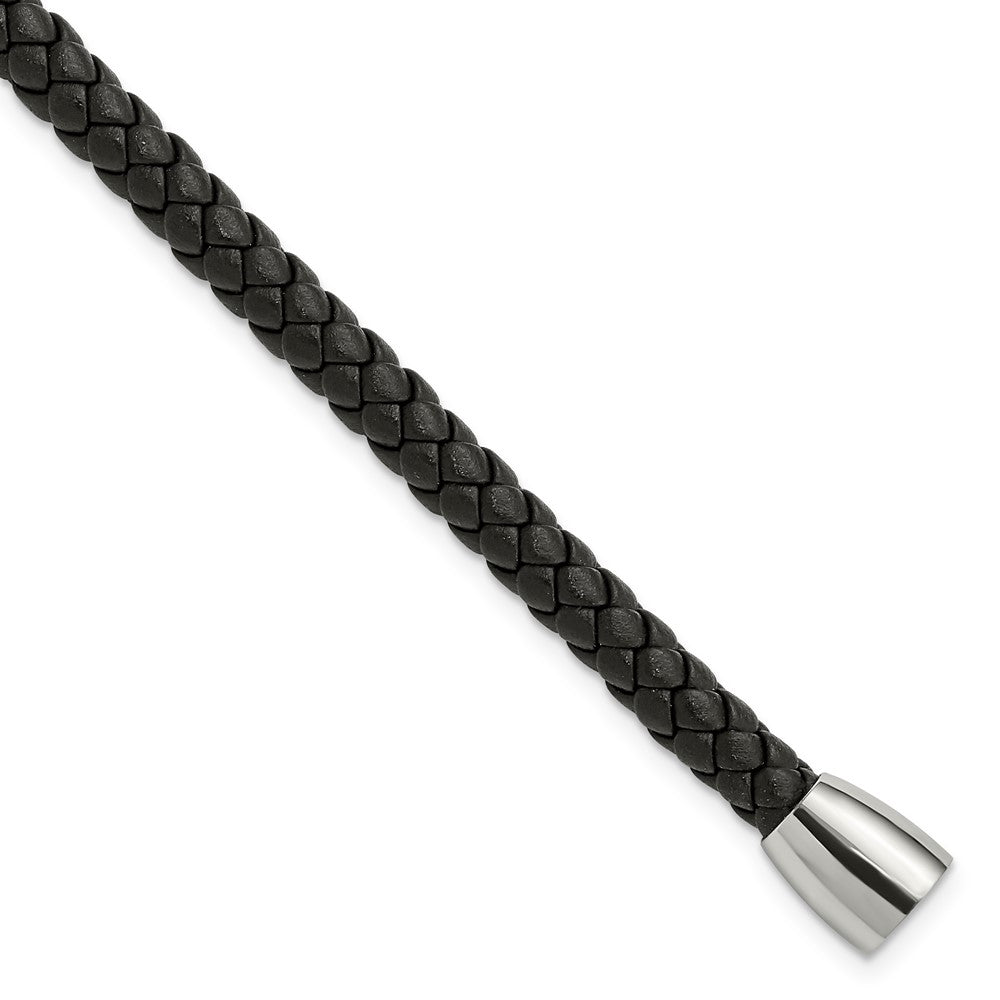 Chisel Stainless Steel Polished Black Braided Leather 8.5 inch Bracelet SRB777-8.5