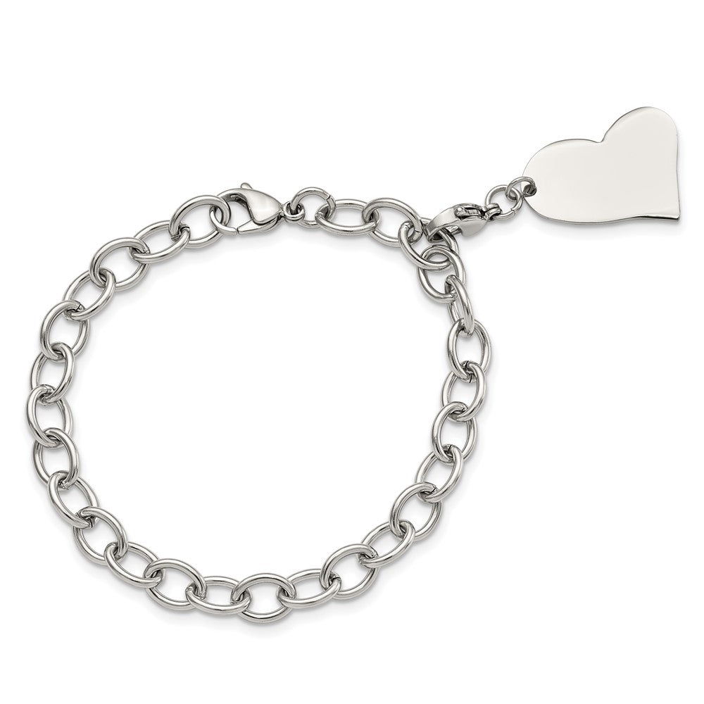Chisel Stainless Steel Polished Link with Heart Lobster Clasp Charm 8 inch Bracelet SRB788-8