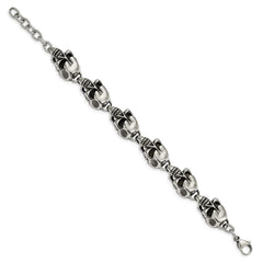 Chisel Stainless Steel Antiqued and Polished Skull Link 8.5 inch Bracelet SRB795-8.5