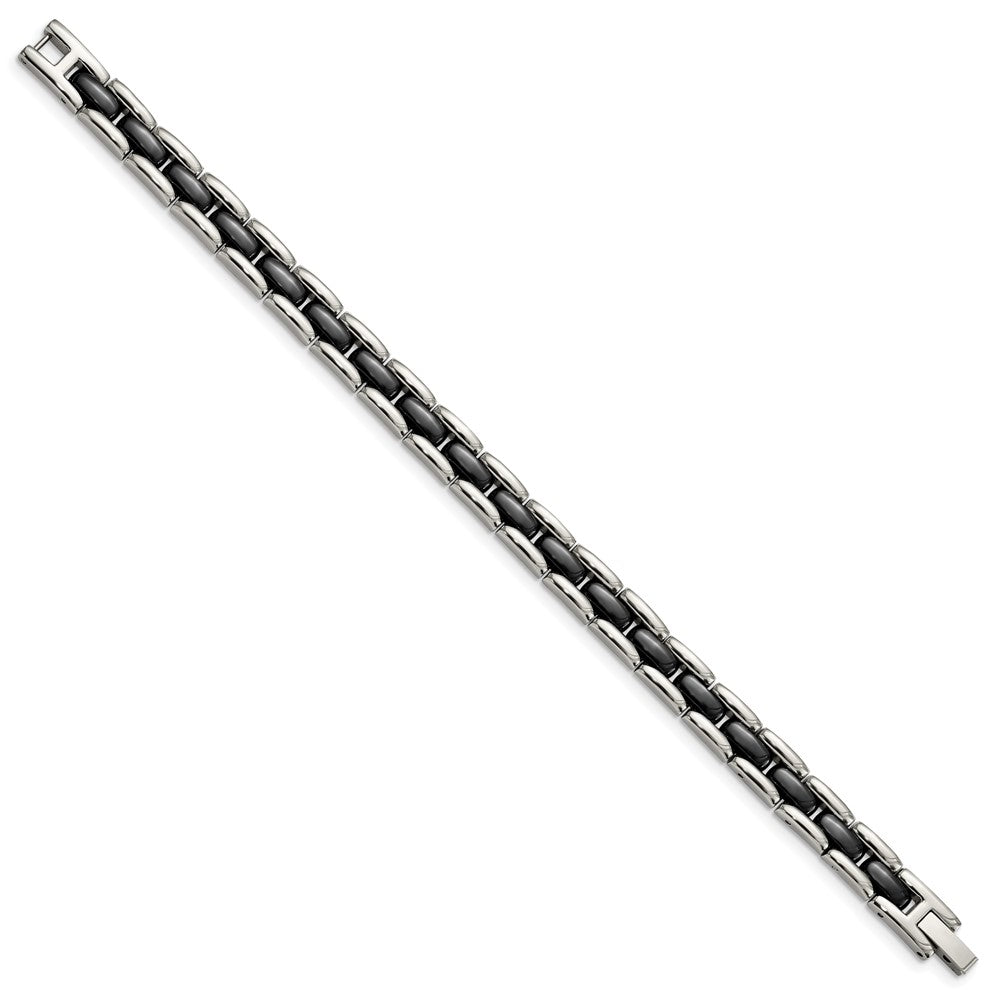 Chisel Stainless Steel Polished with Black Ceramic 8 inch Link Bracelet SRB801-8