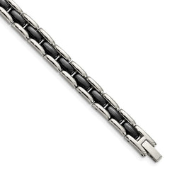 Chisel Stainless Steel Polished with Black Ceramic 8 inch Link Bracelet SRB801-8