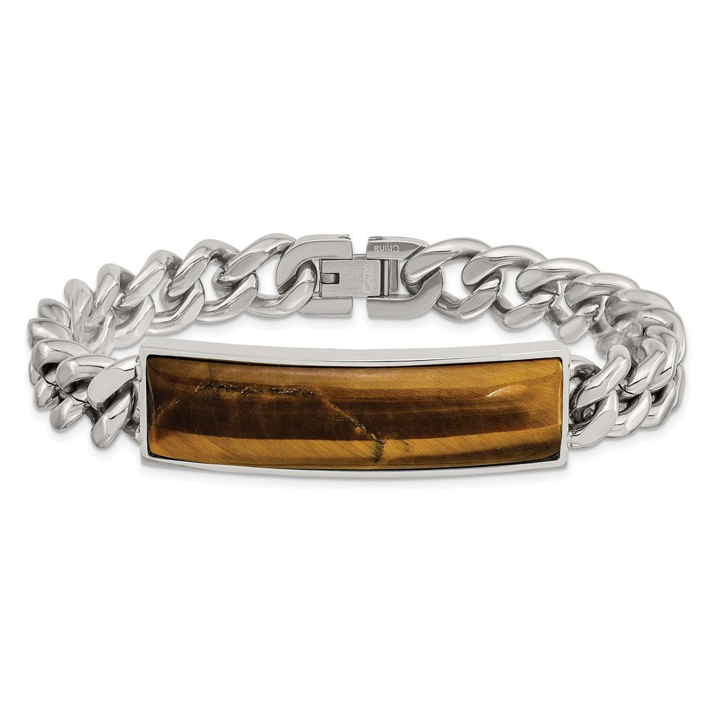 Chisel Stainless Steel Polished with Tiger's Eye Inlay 8.25 inch ID Bracelet SRB838-8.25
