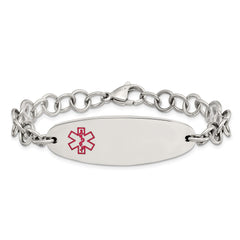 Chisel Stainless Steel Polished with Red Enamel Medical ID 7.25 inch Open Link Bracelet SRB843-7.25