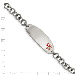 Chisel Stainless Steel Polished with Red Enamel Medical ID 7.25 inch Open Link Bracelet SRB843-7.25