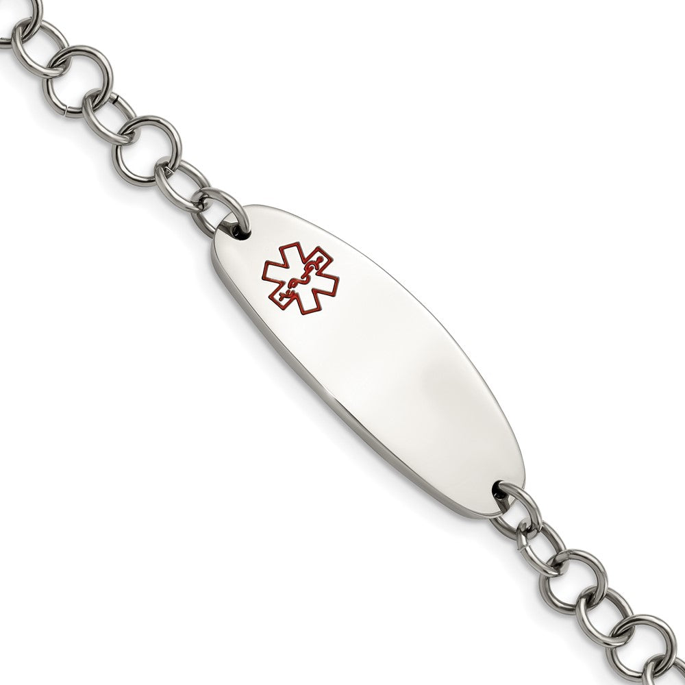 Chisel Stainless Steel Polished with Red Enamel Medical ID 7.25 inch Open Link Bracelet SRB843-7.25