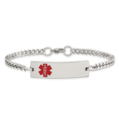 Chisel Stainless Steel Polished with Red Enamel Medical ID 8.75 inch Curb Chain Bracelet SRB884-8.75