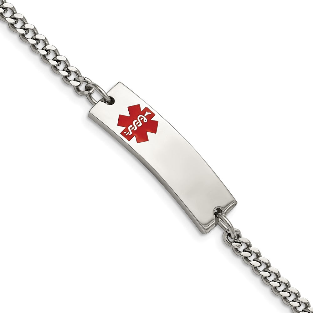 Chisel Stainless Steel Polished with Red Enamel Medical ID 8.75 inch Curb Chain Bracelet SRB884-8.75